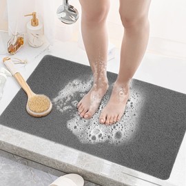 LY4U Non-Slip Shower Mat, 60 x 60 cm, Soft Loofah Anti Mould PVC Bath Mat for Shower Cubicle Bathroom, Grey