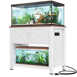 DWVO Heavy Duty Metal Aquarium Stand with Power Outlets, Cabinet for Fish Tank Accessories Storage - Suitable for 40-50 Gallon Fish Tank Stand, Turtle, Reptile Terrarium, 660LBS Capacity, White