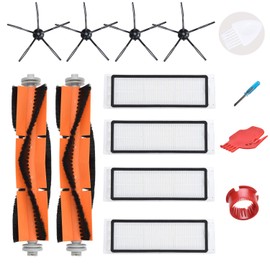 LOVECO Replacement Accessories Kit Compatible for S4 E4 S5 S6 S50 S51 S55 Xiaowa E20 E25 E35 Robotic,2 Main Brush,4 Filter,4 Rubber Side Brush,2 Cleaning Tool