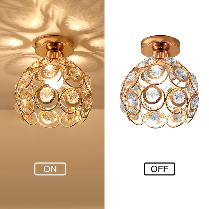Zevnico Gold Mini Chandelier Light Fixture, Crystal Ceiling Light, Semi