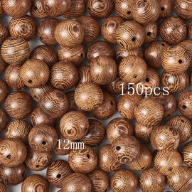 DAHI Wooden Beads Approx. 150 Pieces Wooden Beads 12 mm Craft Beads for DIY Jewellery Making (12 mm/150 Pieces)
