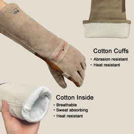 AOUCHI Leather Welding Gloves for Men and Women, BBQ Gloves Fireproof and Heat Resistant Mitts for Cooking, Firefighting, Fireplace, Oven, Baking, Stove, Pot Holder, Yark Work Thorn Proof