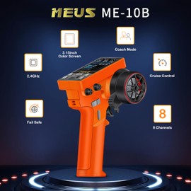 MEUS RACING ME-10B RC Transmitter 10 Channels 2.4GHz and Receiver with Coach Mode for 1/8 1/10 1/18 1/24 RC Crawler Car Boat TRX4 TRX4M SCX10 SCX24 Upgrades Parts (Orange)