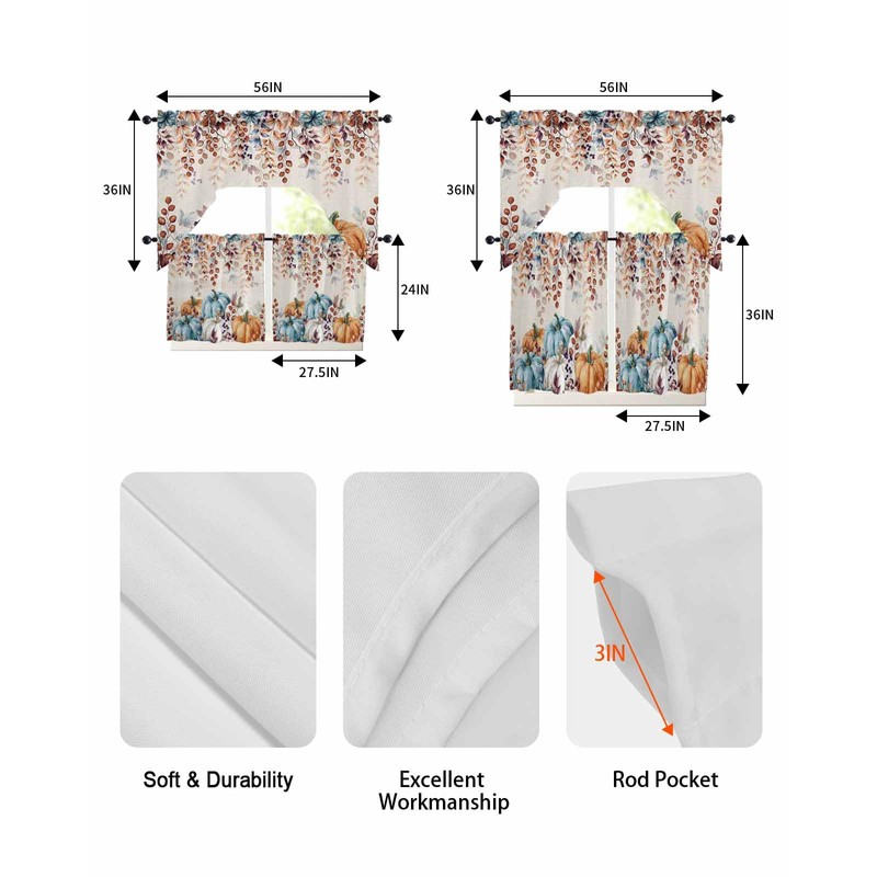 Fall Thanksgiving Kitchen Curtains Sets 24 Inch Length with Valance,