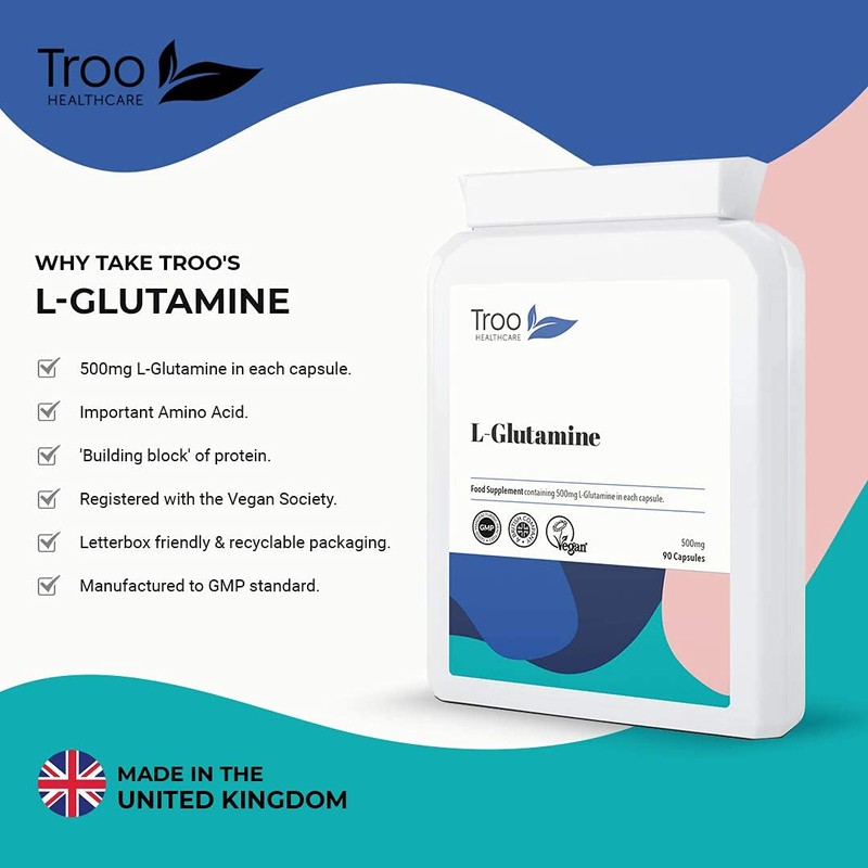 L-Glutamine Supplement (500mg) - 90 High Strength Capsules - Targeted
