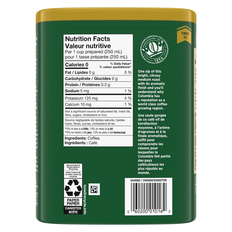 Nabob Medium Roast 100% Colombian Summit Ground Coffee, 340g Canister