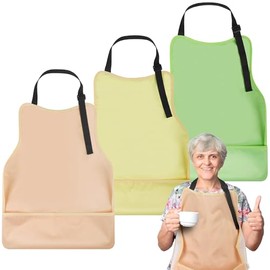 Paquete de 3 baberos para adultos para mujeres, baberos grandes lavables para adultos con atrapador de migas mejorado y cordón ajustable, protector de