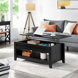 Yaheetech Black Coffee Table, Lift Top Coffee Table with Hidden Storage Compartment & Open Shelf, Lift Tabletop Pop-Up Coffee Table for Living Room Reception, 47.5inch L