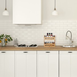 Relaxdays Bamboo Spice Rack, 2 Levels, H x D x D: 25 x 25 x 7 cm, for Worktop, Kitchen Shelf, Standing, Natural, 90%