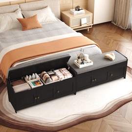 HOMEFORT 41.3" Shoe Bench with Lift Top Storage, Entryway Storage Bench with Cushioned Seat, Wooden End of Bed Bench, Shoe Cabinet Bench with Hidden Storage Space, for Bedroom, Hallway(Black)