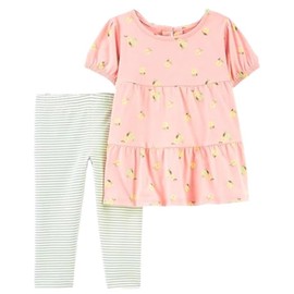 Carter's Girls 2-Piece Outfit Top and Pant Clothing Set (Multi Pink Floral/Striped, 5T)
