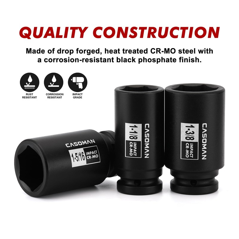 CASOMAN 3/4" Drive Deep Impact Socket Set, 8 Piece Set,