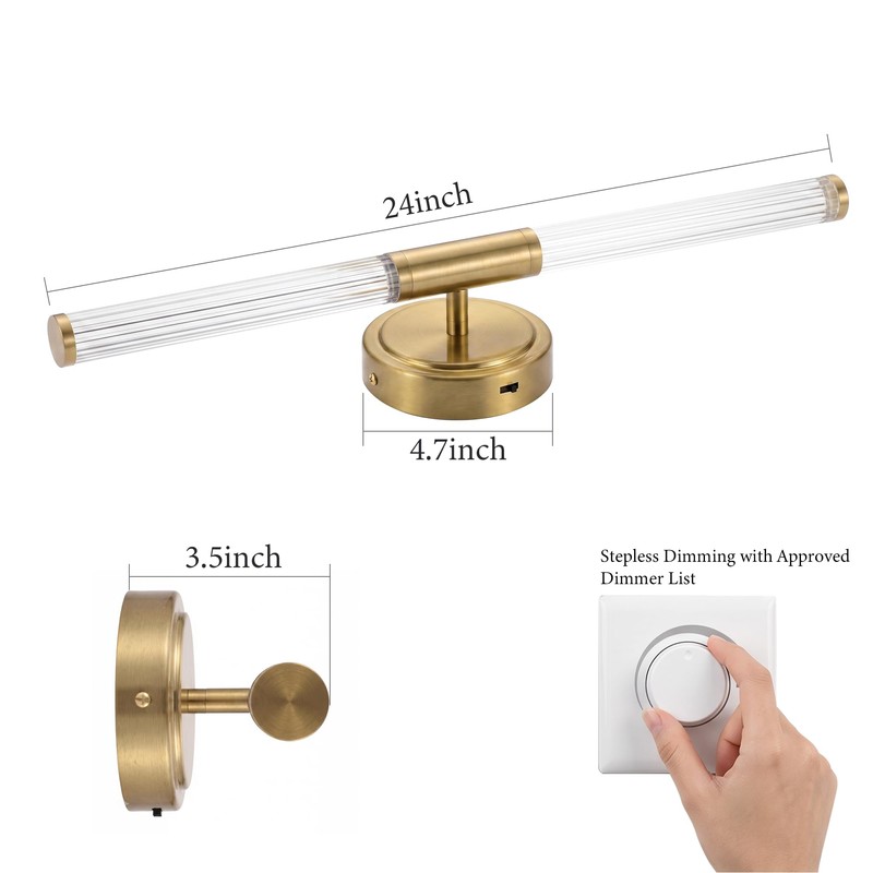 URSOLA 24" Modern LED Bathroom Light Fixtures, Golden 3CCT Dimmable
