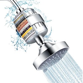 20-Stage Filtered Shower Head with High Pressure Rain Spray, 5 Modes, Water Softener for Hard Water, Chrome
