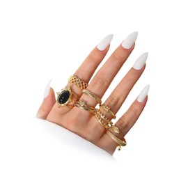 HUJUON 8-11Pcs Vintage Boho Stackable Rings Set,Love Heart Animal Snake Joint Midi Rings Pearl Evil Eye Knuckle Stackable Rings Pack for Women(Style A)