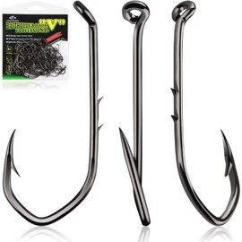 LUCKYFISHING Baitholder Fishing Hooks Saltwater Freshwater 100pcs Professional V Bait Holder Hooks for Bass Trout Crappie Soft Live Baits Black with Size 4