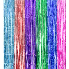 Rainbow Foil Fringe Curtains, 6 Pack Birthday Party Decorations 3.3x6.6ft Tinsel Metallic Streamers Holiday Photo Booth Props Backdrop for Birthday Wedding Engagement Bridal Shower, 19.68x6.6ft