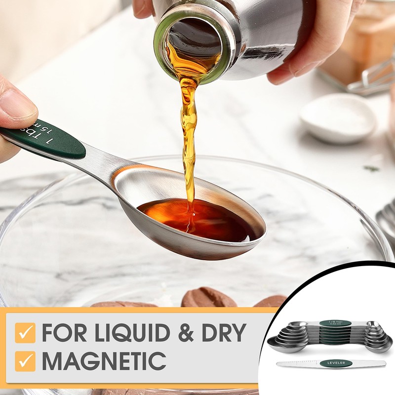 Spring Chef Magnetic Measuring Spoons Set, Dual Sided, Stainless Steel,