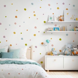 Wandaufkleber Punkte Bunt - Dekoration Kinderzimmer, Selbstklebende Deko Aufkleber, Einfach zu Applikieren, Abnehmbar ohne Spuren - Pastell-Punkte für Schlafzimmer und Kinderzimmer A233