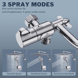 Cenosa All Metal Rain Shower Head 12 Inch High Pressure Shower Head with Handheld Spray Combo with Adjustable Shower Extension Arm, 7-Spray, 3-Way Dual Shower Head Chrome