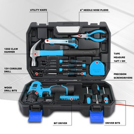 Universal 27 Pcs Blue Portable DIY Repair Hand Tool Kit Set for Home Household Office Garden Warehouse With Carring Case