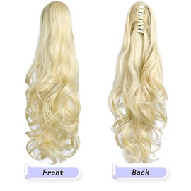 ponytail extension,22" claw clip hair extensions ponytail Long curly hair Hair Extension Natural Looking Synthetic Hairpiece for Women Bleach Blonde