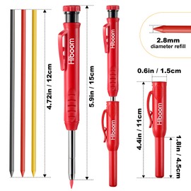 Hiboom 4 Pack Mechanical Carpenter Pencils with 24 Refills, 2.8 mm, Multicolor, Unisex