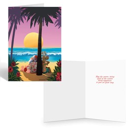 Stonehouse Collection Tropical Christmas Card Variety Pack - 15 Beach Cards & Envelopes - 5 Designs, 3 Cards Per Design (Palm Tree Beach)