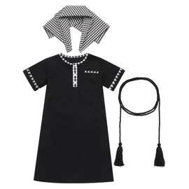 Muslim Prayer Clothes For Baby Boy Newborn Short Sleeve Kaftan Thobe Arabian Robe Ramadan Eid Outfit Arabic Islamic Abaya Dress Turkish Dubai Robe with Head Scarf Black Checkered Button 0-3 Months