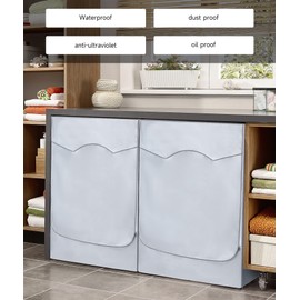 Hauprofi Front Loader Washing Machine Cover Waterproof Sun Protection Washing Machine Housing Dustproof Lid with Zip Washing Machine Cover with Side Pockets Silver 420D Oxford Fabric