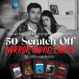 Premium Top 50 Horror Movies Scratch Off Cards - Horror Movie Gifts for Movie Night - Horror Lovers Gifts for Men & Women - Scary Movie Gifts - Scary Horror Merch - Complete the Horror Fan Challenge