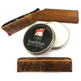G.B.S Hair Care Set- for Men’s Hair style FCW Wood Switchblade Style Folding Comb All Fine + PCW Coarse Fine Wood Pocket Comb + Soothfast Hair Control Wax Jar- Made with Natural Wood Grooming