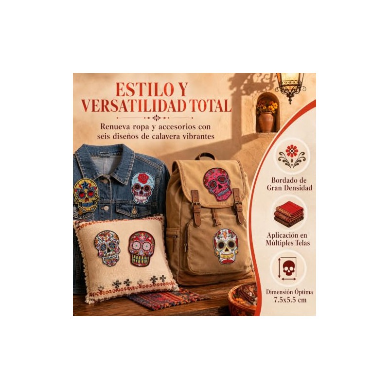 VILLCASE 6 Unidades Parches de Calavera, Apliques de Costura
