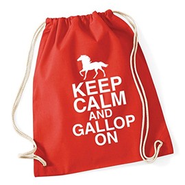 Hippowarehouse Keep calm and gallop on Drawstring Cotton School Gym Kid Bag Sack 37cm x 46cm, 12 litres