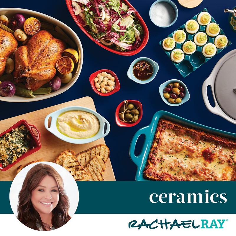 Rachael Ray Solid Glaze Ceramics Casserole Bakeware/Baker Set with Shared