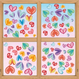Horaldaily 120 PCS Valentine Window Cling Sticker, Colorful Sweet Hearts Home Party Supplies Shop Window Glass Display Decoration