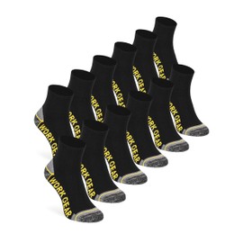 mehrstrumpf 6/12 Pairs Men's Work Socks Quarter Half Height + Reinforced with Anti-Bubble Protection + Cotton Robust All Weather, 12 Pairs (Black), 43 - 46