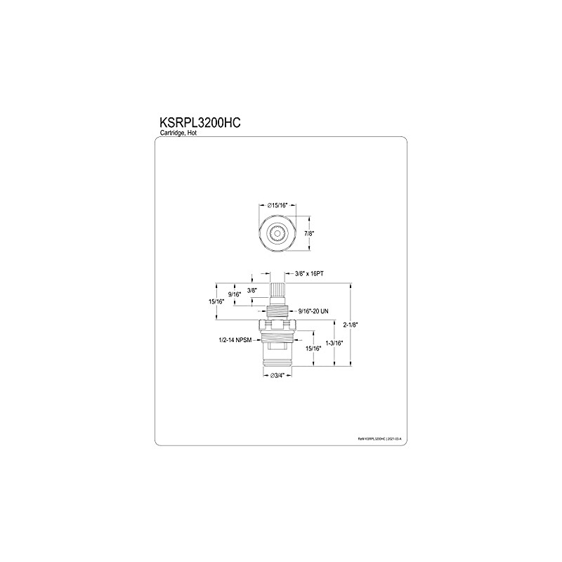 Kingston Brass KSRPL3200HC Hot Ceramic Disc Cartridge for CC Basin