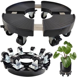 NOAMOO 15-20 Inch Plant Caddy with Wheels Outdoor Indoor, Large Rolling Plant Stand for 600lb Heavy Duty Flower Pots, Round Plant Rollers Lockable Potted Planter Dolly, Black