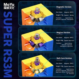 Moyu Super RS3M 2022 Ball-Core Positioning Speed Cube 3x3, Professional Smooth Puzzle Cubes Brain Teasers Toy for Adults and Kids (Ball-Core Positioning+Maglev Pro Version)