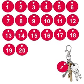 TUKNN 20 Pcs Red (1-20) Round Plastic Hotel Gym Key Tags