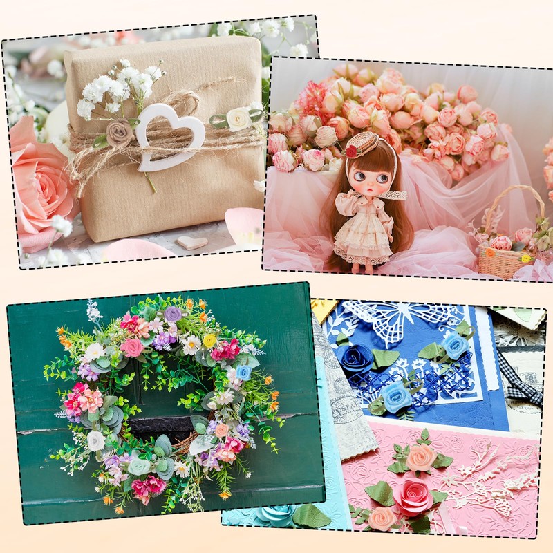 sourcing map 50pcs White Ribbon Roses 5/8" x1-3/16 Mini Roses