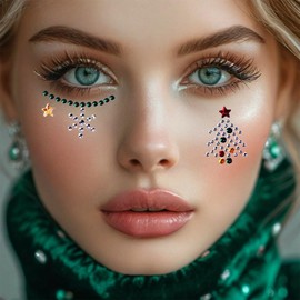 4 Sheets Christmas Face Rhinestone Stickers Self Adhesive Face Jewels Temporary Sticker for Women Makeup Party Dress Up Accessories