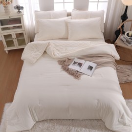 XIONGBT Warm Sherpa Comforter Sets King Size Bed - Soft Boho Tufted Jacquard Sherpa Fleece Down Alternative with 2 Pillowsham, Luxury Fluffy Plush Bedding Set for Fall Winter - Beige Cal/Cal King