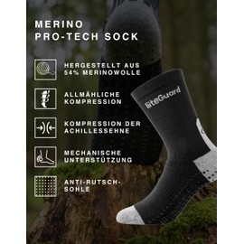 liiteGuard Merino Pro-Tech Running Compression Socks for Men and Women, Compression Stockings, Sports, Running, Football, Anti-Blister, Summer Running Socks, Compression Socks Women Men, black, 44