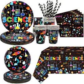 Science Party Supplies, Includes Plates, Tablecloth, Cups, Straws, for Boy Girl Scientist Lab Decoration Serves 20 Guests