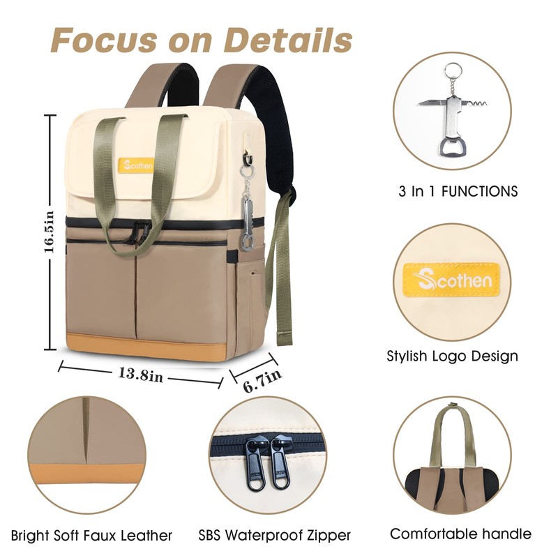 Scothen Backpack Cooler with Double Decker & 12 Ice Packs-