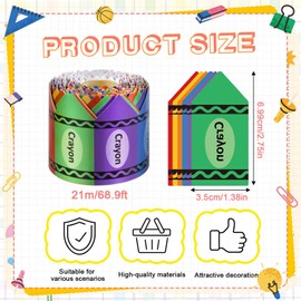 2 Pcs 68.9 FT Crayon Bulletin Border Roll Back to School Crayon Paper Bulletin Borders for Back to School Crayons Designed Blackboard Decor