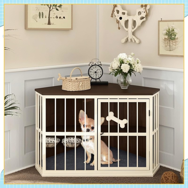Fanfanwin 42.5 Inch Corner Dog Crate Mat Pad Washable Dog