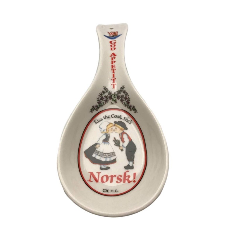 Decorative Ceramic Kitchen Spoon Rest by E.H.G | Norwegian"God Appetitt"